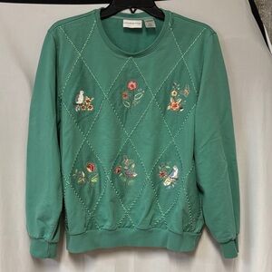 Vintage Alfred Dunner Teal Embroidered Sweater
